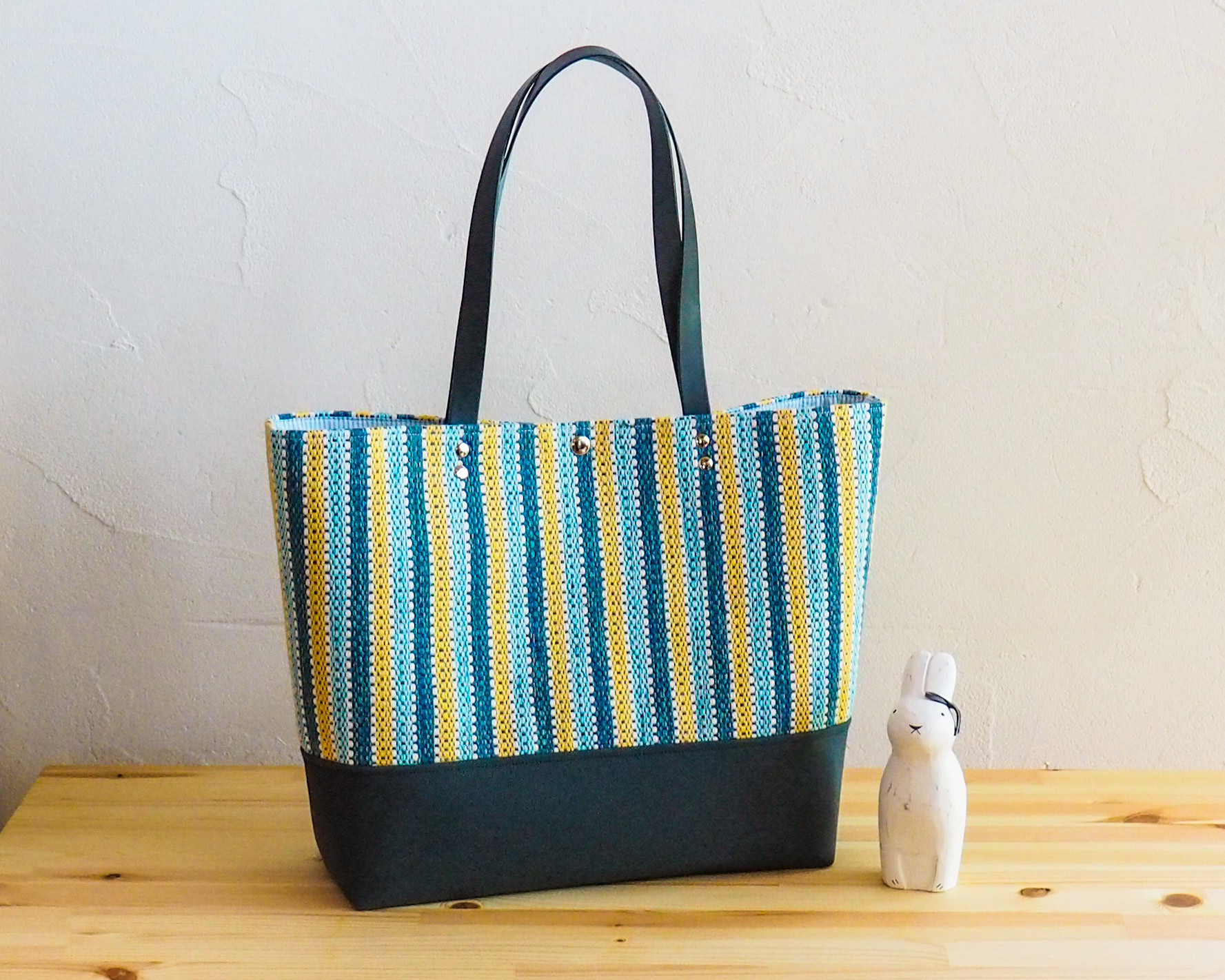 キャンディカラー手織り布のビッグトートバッグ（ブルー）