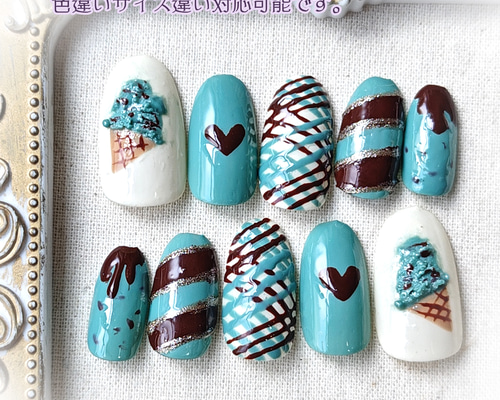 ☆現品☆ネイルチップ ジェルネイル チョコミントネイル お菓子 179