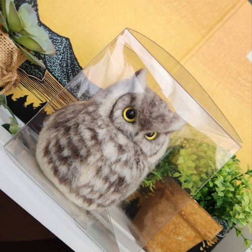羊毛フェルト製フクロウの置物 アメリカワシミミズクホワイト19