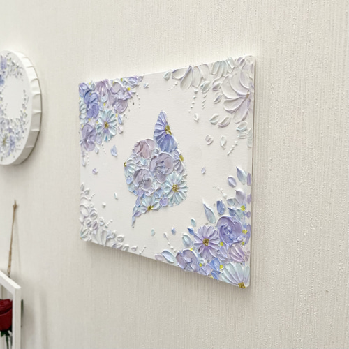 受注制作】「横顔に咲く」27.3×22㎝ 猫のテクスチャーアート 花