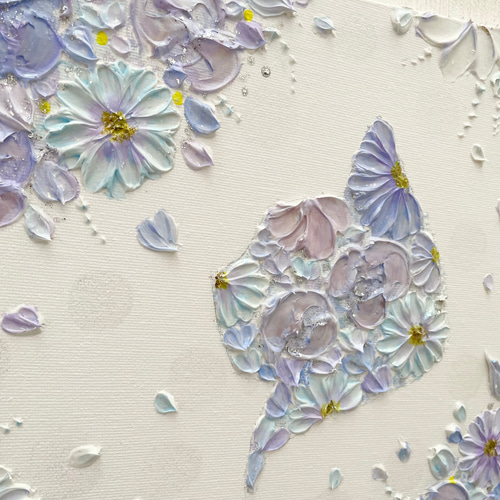 受注制作】「横顔に咲く」27.3×22㎝ 猫のテクスチャーアート 花