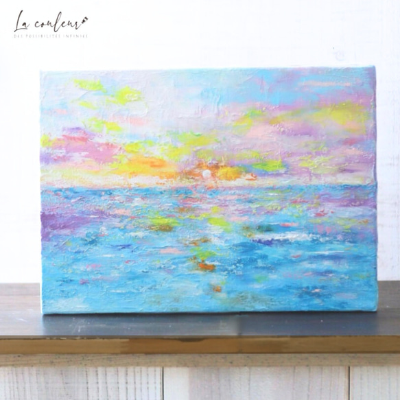 【原画】南の島の夕暮れ  キャンバス　約333×242×20mm（F4サイズ）送料無料　海　空　夕陽 1枚目の画像