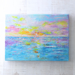 【原画】南の島の夕暮れ  キャンバス　約333×242×20mm（F4サイズ）送料無料　海　空　夕陽 4枚目の画像