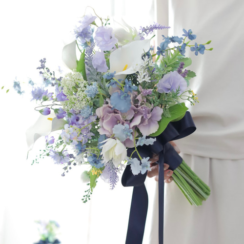 アムール.ブルー 紫陽花ブーケ ウェディングブーケ ブートニアセット