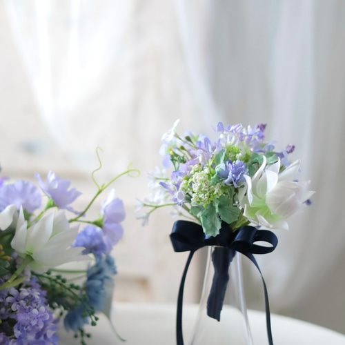 ♡Leeページ♡ウェディングブーケ&ブートニアbule×purple♡ アムール.ブルー 紫陽花ブーケ ウェディングブーケ ブートニアセット ブーケ・ブートニア