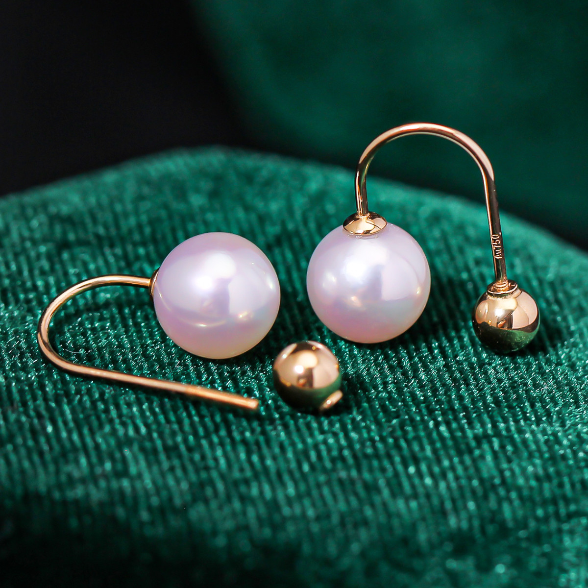 【La Corser】日本製 7-9.5mm アコヤ真珠 天然海水真珠ピアス 18Kゴールド パーフェクトラウンド 強い光 U字