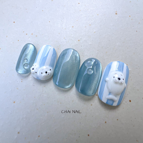 ネイルチップ シンプル 青 アニマル 緑 水色 ネイルチップオーダー 韓国 ネイルチップ 青 水色 シンプル - メルカリ