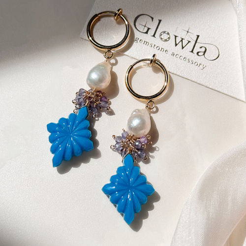 14Kgf天然石『夏来い！』小さな海のピアスチャーム