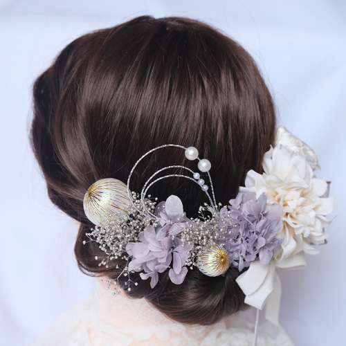 薄紫×ダリア 髪飾り 成人式 卒業式 結婚式 色打掛 振袖 着物 留袖 袴