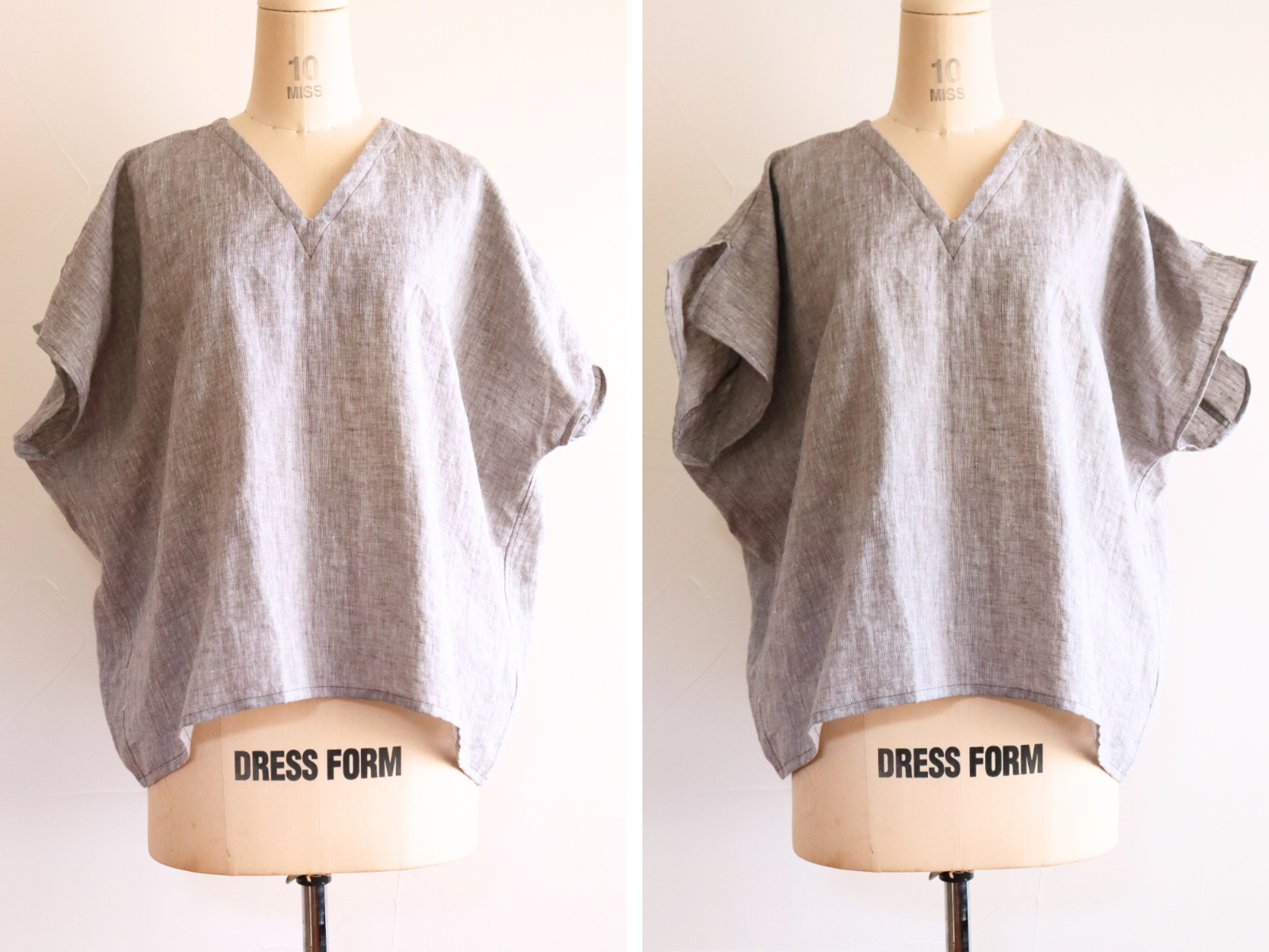 Vネックのルーズトップ::ヨーロッパリネン100::プルオーバーブラウス●ダンガリーグレー●