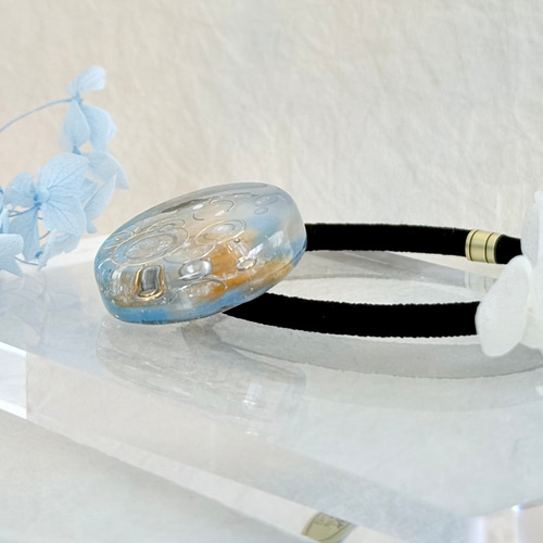 雨のヘアゴム 雨あがりの空 レジン 大人かわいい 梅雨 ブルー ヘア