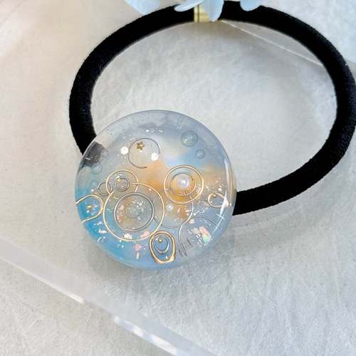 雨のヘアゴム 雨あがりの空 レジン 大人かわいい 梅雨 ブルー ヘア