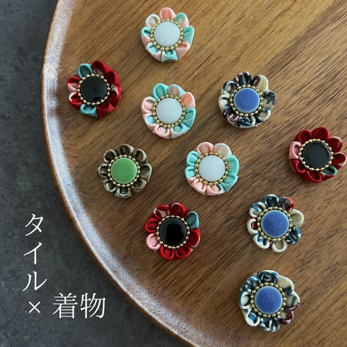 昭和レトロ×つまみ細工】花モチーフのピアス／イヤリング＊着物生地と