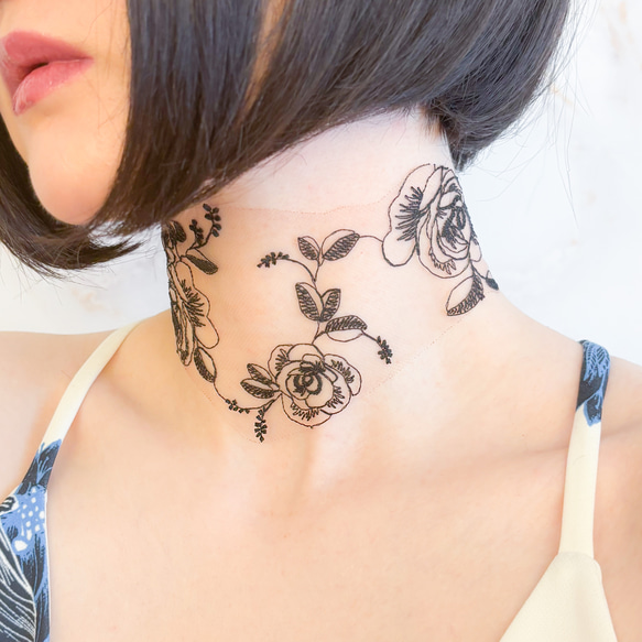選ばなかった私たちへ：薔薇模様の黒タトゥーレースのチョーカー　SV666 6枚目の画像