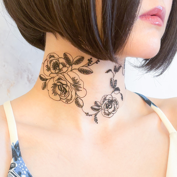 選ばなかった私たちへ：薔薇模様の黒タトゥーレースのチョーカー　SV666 5枚目の画像