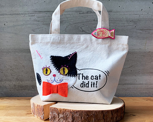 キャンバスミニトート（ブチ猫刺繍） ☆送料無料☆ トートバッグ the