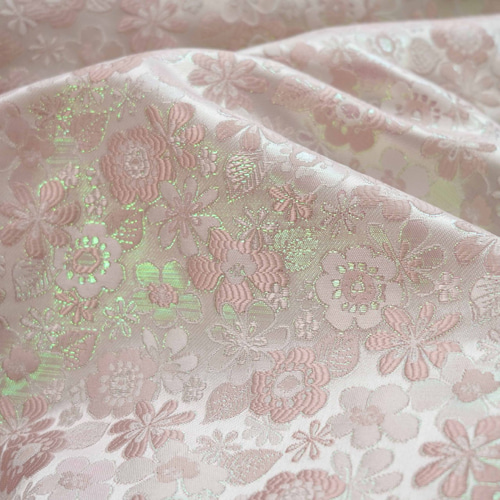 【大判】フランスアンティーク　ジャガード織り　ジャカード　生地　サーモンピンク フランス風金糸レリーフ花柄 ジャカード生地 [3279] | iichi 日々の