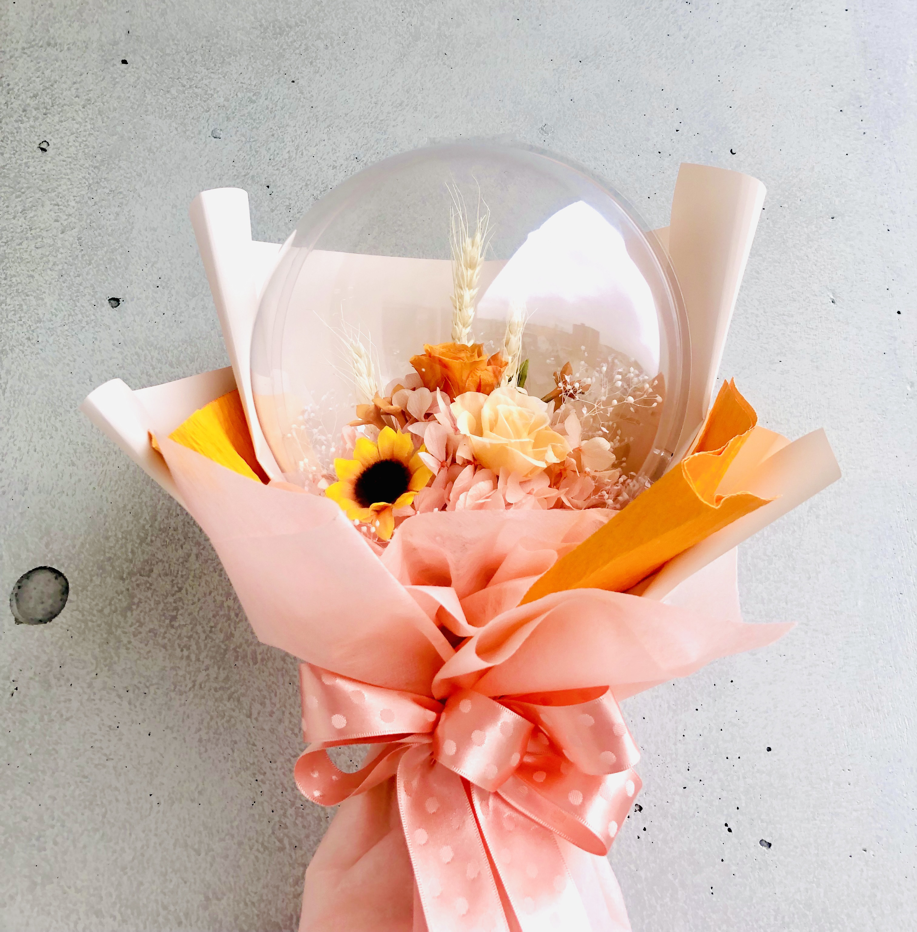 韓国バルーンフラワーブーケオレンジ♡バルーンフラワー花束