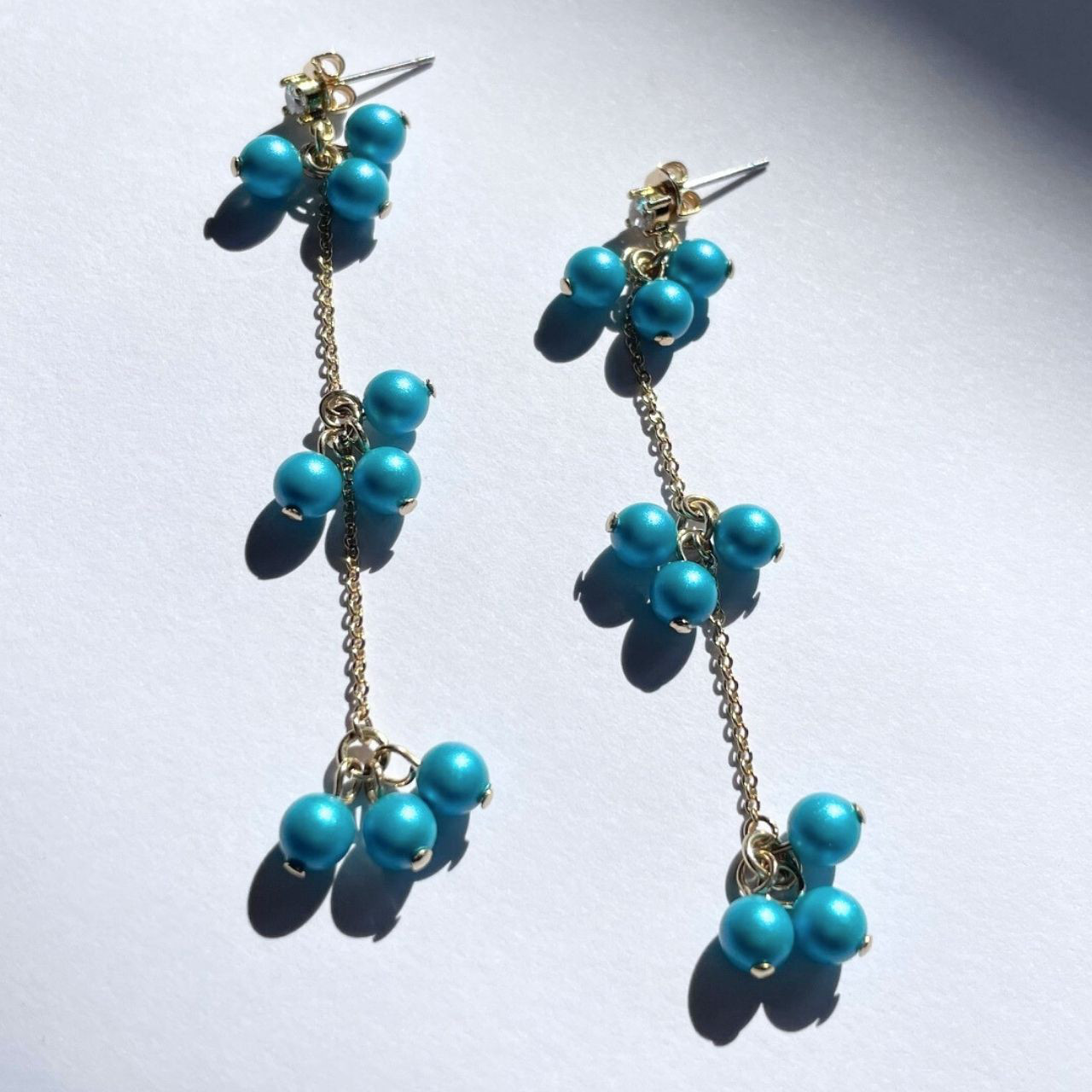 ピアス　ターコイズ　パール　ジルコニア　普段使い　揺れる　ロングピアス　ブルー　A60