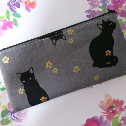 お札ポーチ ダブルファスナーポーチ シンプルな長財布 ハチワレ