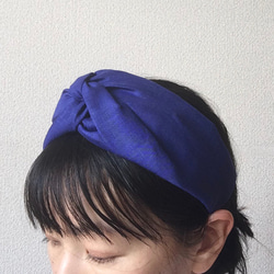 幅広のクロスターバン型カチューシャ　(リネン・サファイア)  chika 7枚目の画像