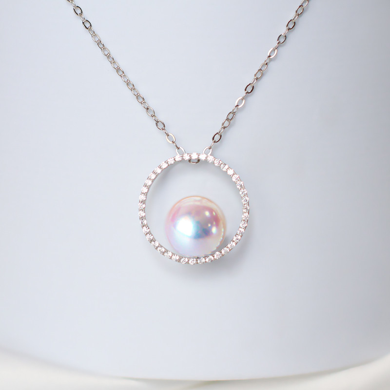 【La Corser】サークルデザイン 日本製 7-10mm アコヤ 天然海水真珠ペンダントネックレス 18Kゴールド 黄金時代