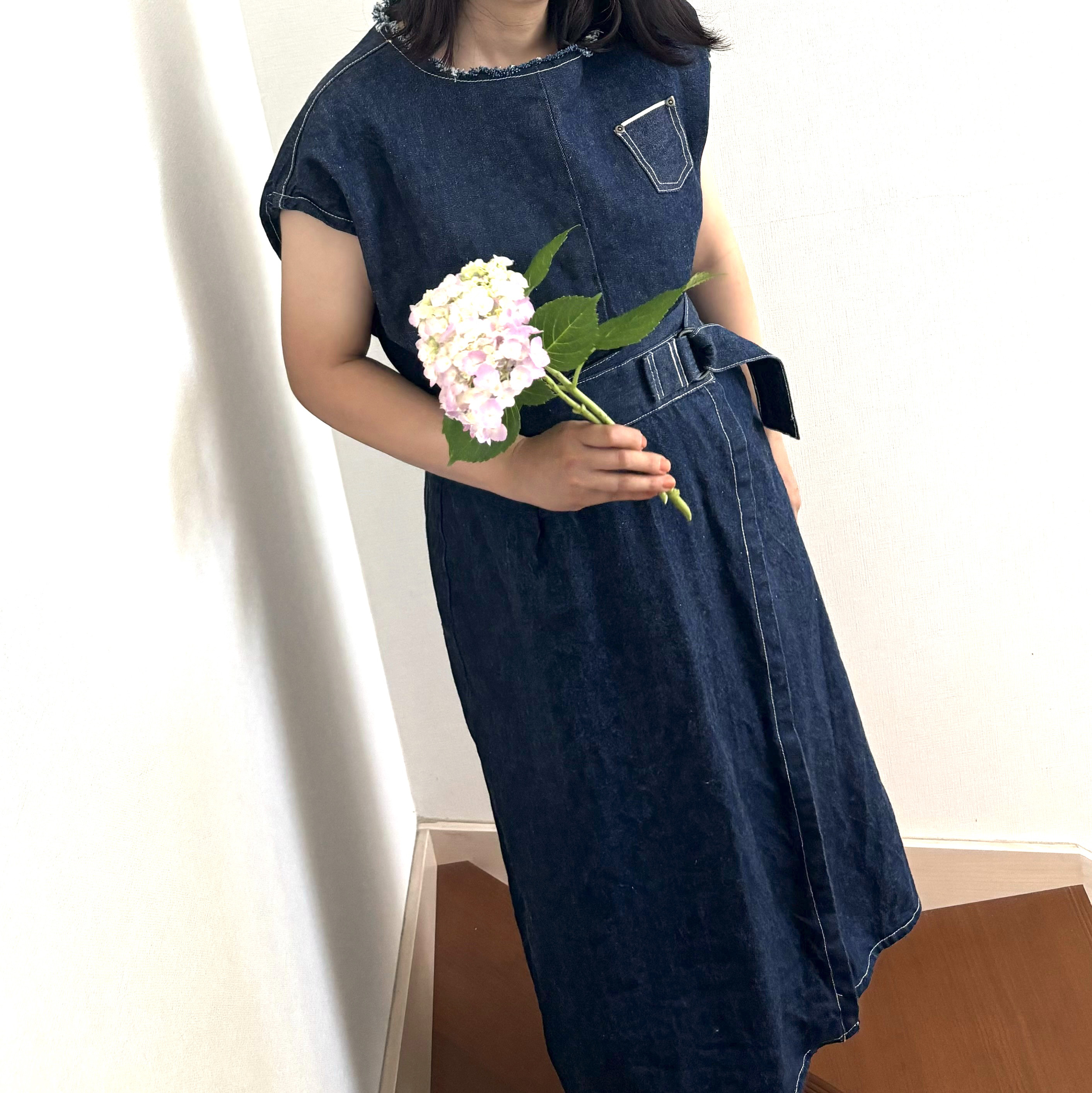 岡山デニム✨日本製　セットアップ　上下セット　スカート  デニムスカート   プルオーバー　ブラウス　巻きスカート