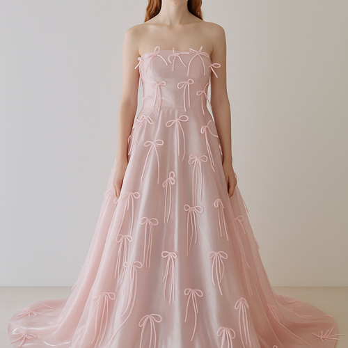 ピンク カラードレス リボン付き 送料無料！カラードレス ピンク もこもこドレス リボン 編み上げ