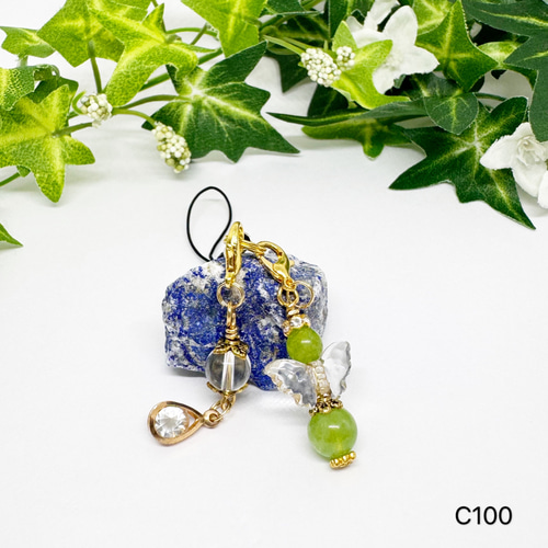 NO.C100 天然石 2個セット 天使 デザイン チャーム ストラップ