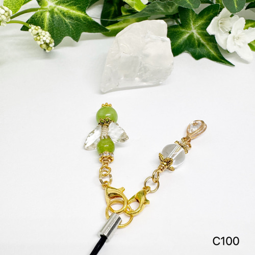 NO.C100 天然石 2個セット 天使 デザイン チャーム ストラップ