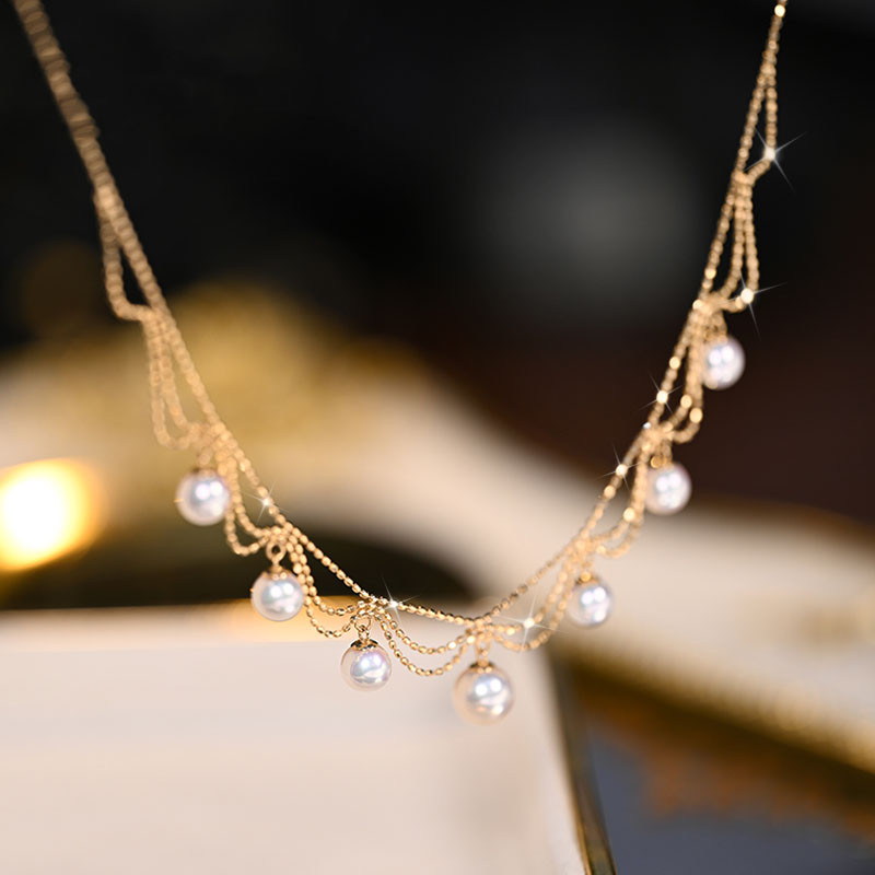 [ヘイズジュエリー] セブンプリンセスシリーズ 18Kゴールド レース プリンセスネックレス デザイン 日本製 オーロラ アコヤ