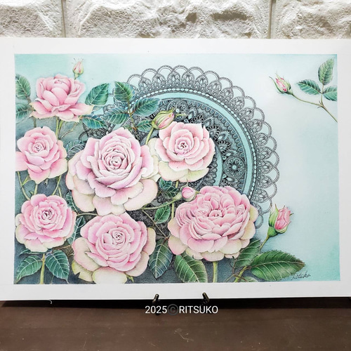 原画 1点もの 額装付き ボールペン画 ボールペンアート 色鉛筆画