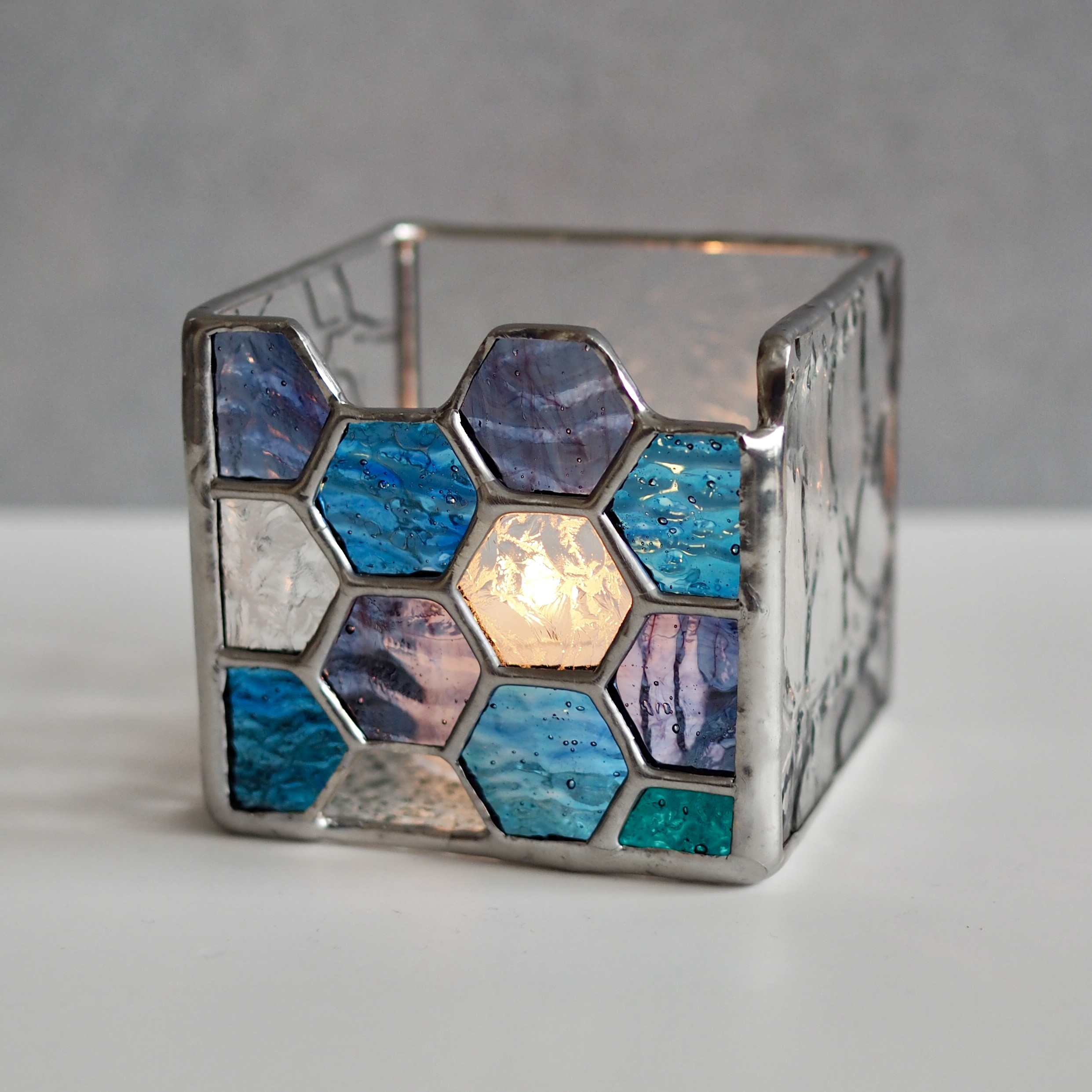 Honey ステンドグラスのキャンドルホルダー｜キャンドル付・ハニカム模様