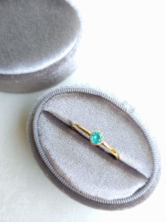 天然トルマリン粉末混 人工パライバ × モアサナイト チェーンリング14KGF 14Kgf 奇跡の輝き 天然トルマリン粉末混 人工パライバトルマリン