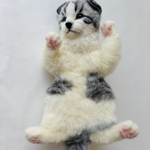 羊毛フェルト ヘソ天 猫 サバ白 羊毛フェルト にじいろ 羊毛フェルト