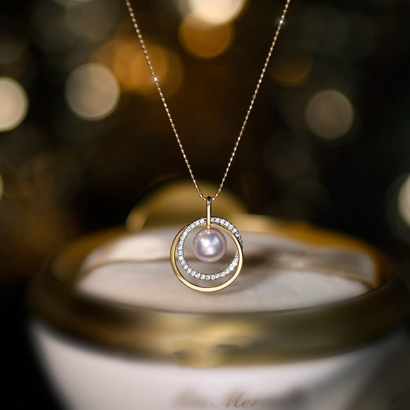 [ヘイズジュエリー] 真夏の夜の夢シリーズ 18Kゴールド ダイヤモンドインレイデザイン 日本製オーロラアコヤ海水真珠 8-8.