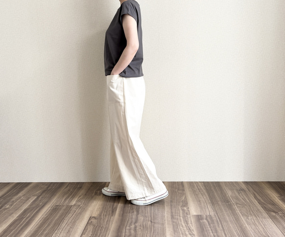 [新素材] 丈調整　コットンシルクアウトポケットワイドパンツ　S・ML・2L・3L(キナリ) 2枚目の画像