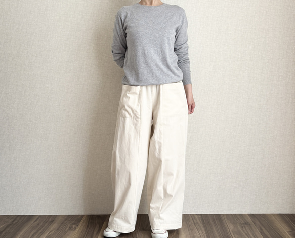 [新素材] 丈調整　コットンシルクアウトポケットワイドパンツ　S・ML・2L・3L(キナリ) 6枚目の画像