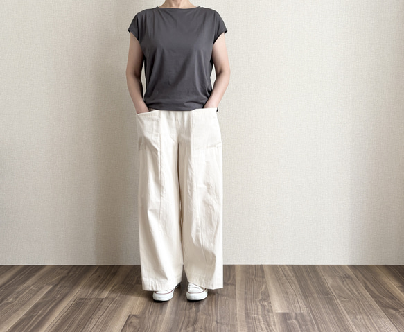 [新素材] 丈調整　コットンシルクアウトポケットワイドパンツ　S・ML・2L・3L(キナリ) 1枚目の画像