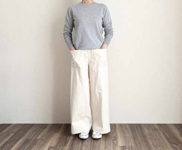 [新素材] 丈調整　コットンシルクアウトポケットワイドパンツ　S・ML・2L・3L(キナリ) 5枚目の画像