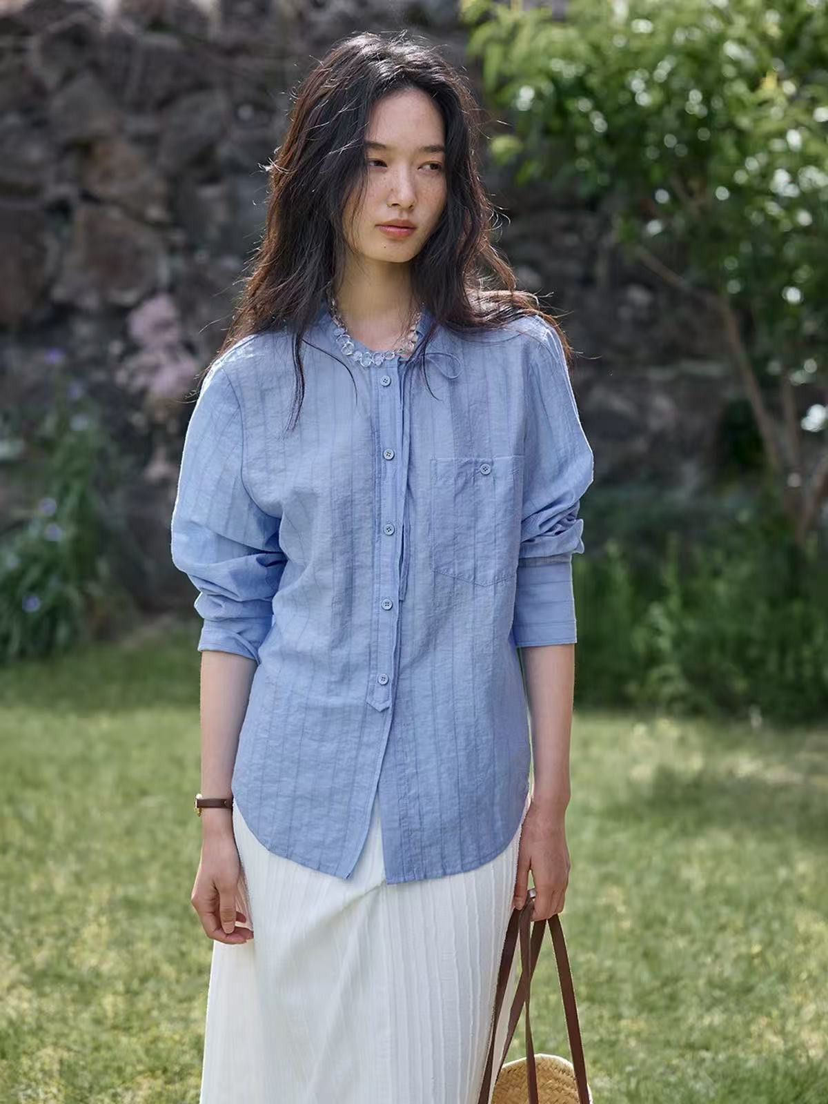 ストライプシャツ　長袖シャツ　二色