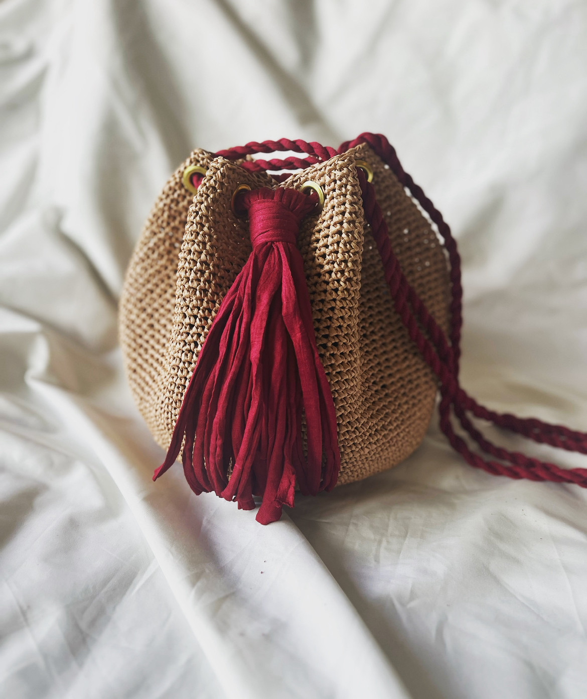 【Mサイズ】お好きなお色選べます！ラフィア★巾着ショルダーかごバッグ