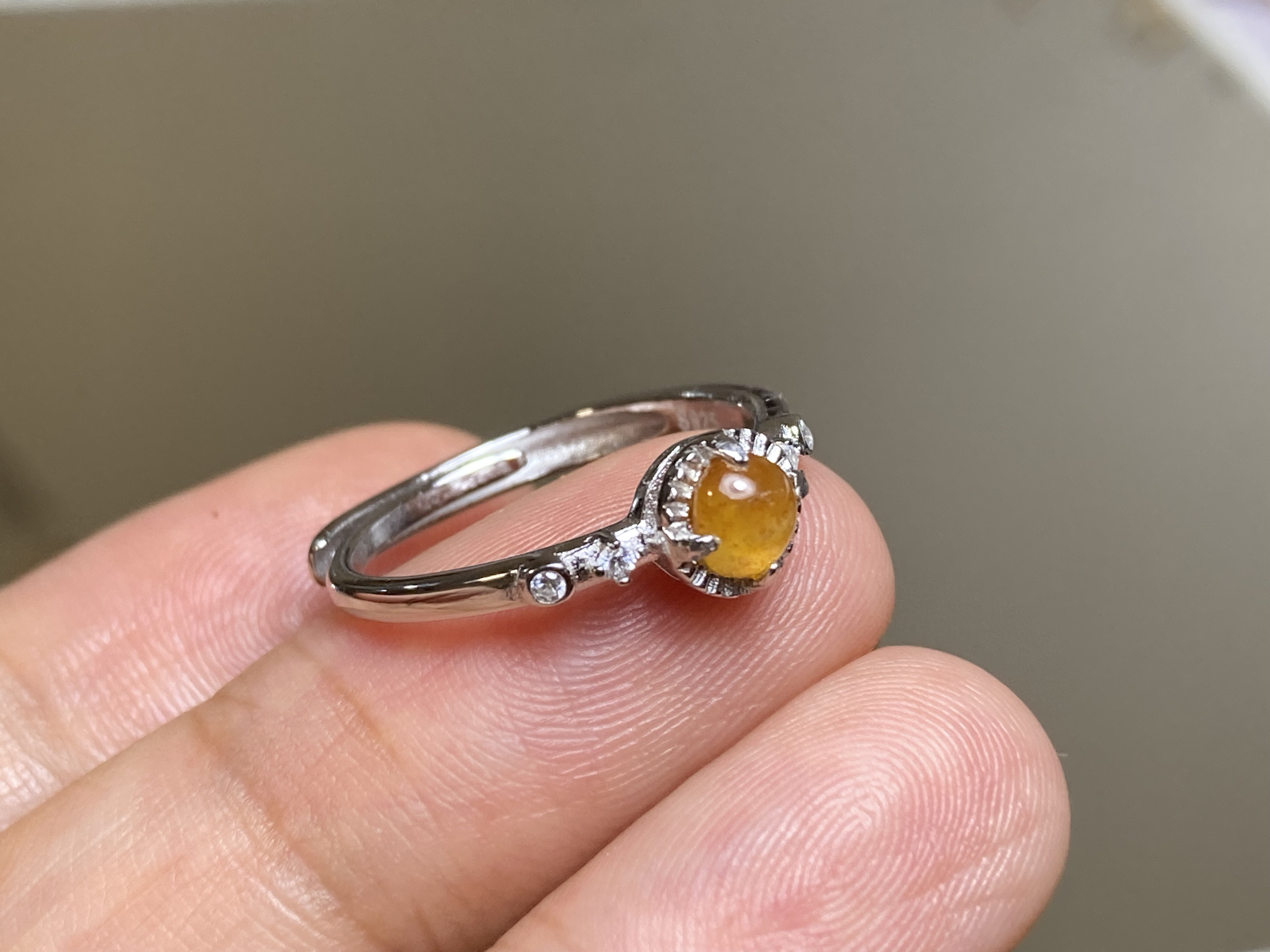 RG10-57 シルバー 氷種 赤オレンジ ミャンマー産 本翡翠 ヒスイ 指輪 フリーサイズ 金属アレルギー対応