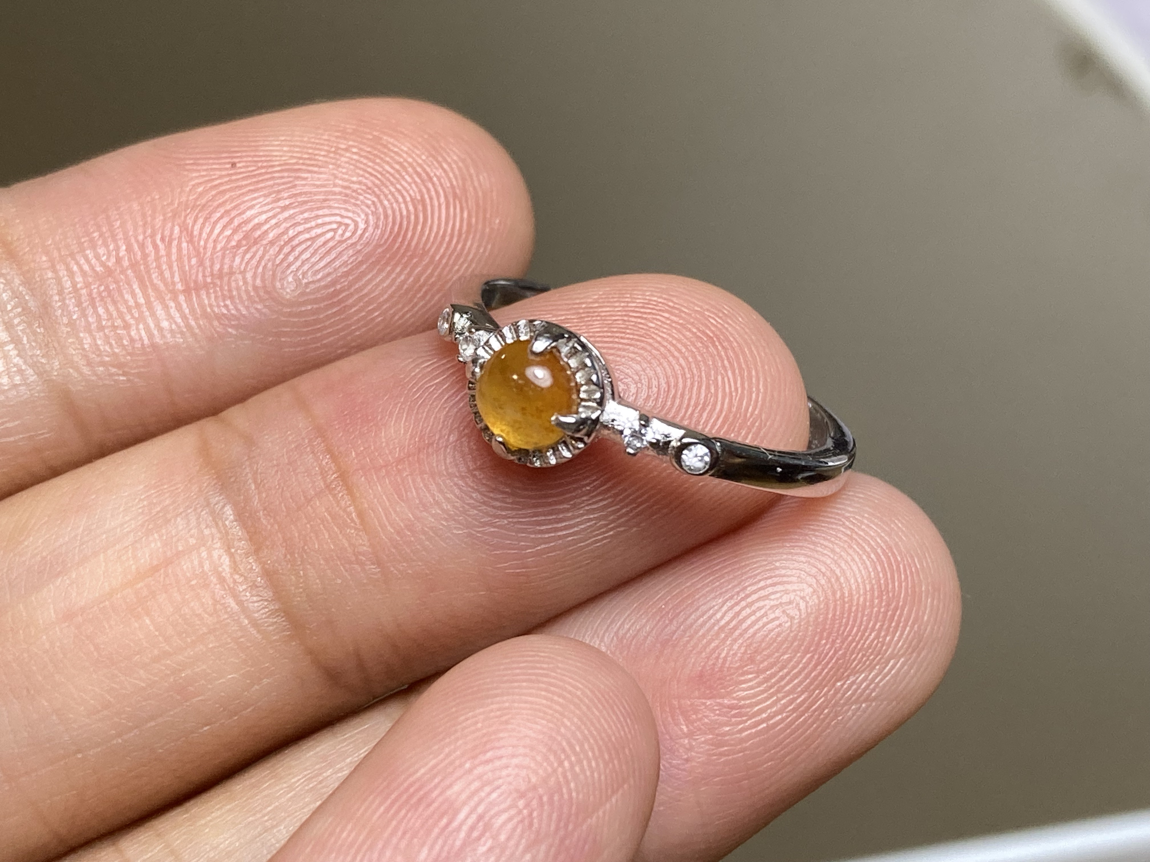 RG10-57 シルバー 氷種 赤オレンジ ミャンマー産 本翡翠 ヒスイ 指輪 フリーサイズ 金属アレルギー対応