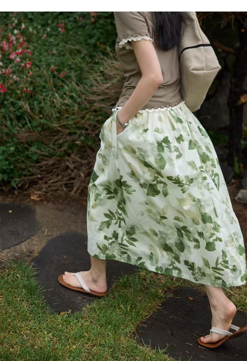 花柄　Aライン　ハイウエストスカート　ロングスカート　裏地付き