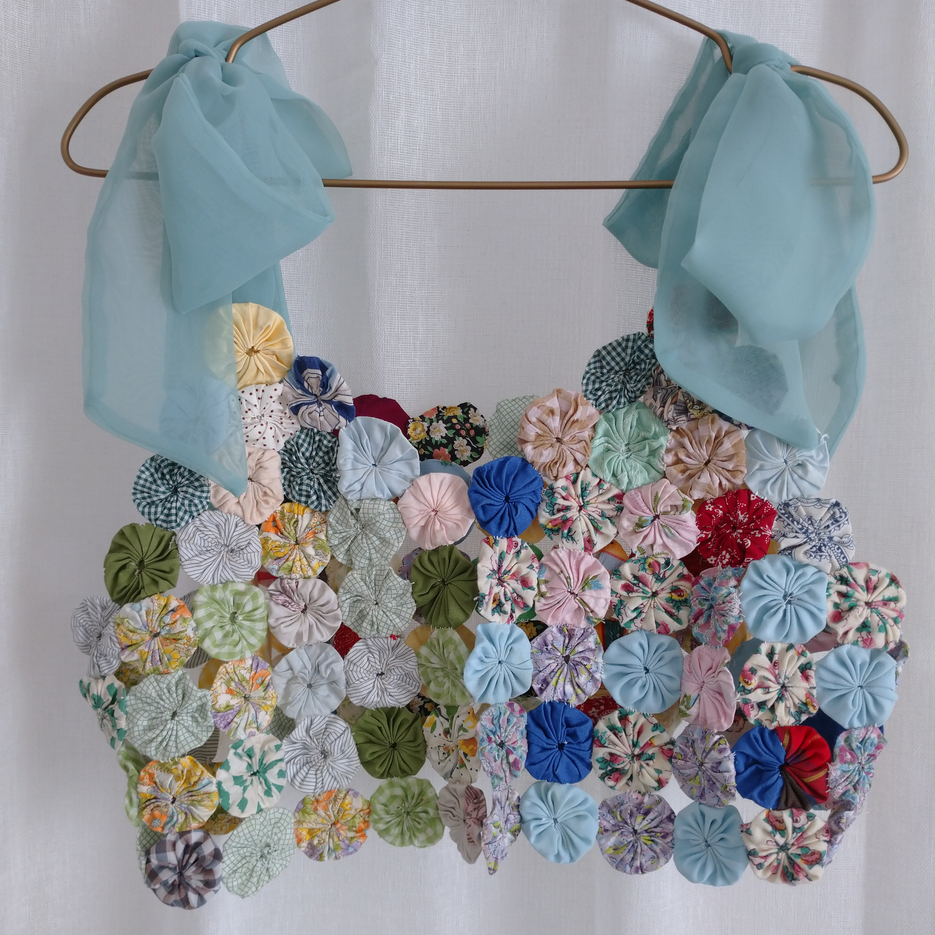 ヴィンテージキルトのキャミソールビスチェ(リボン:モスグリーン)