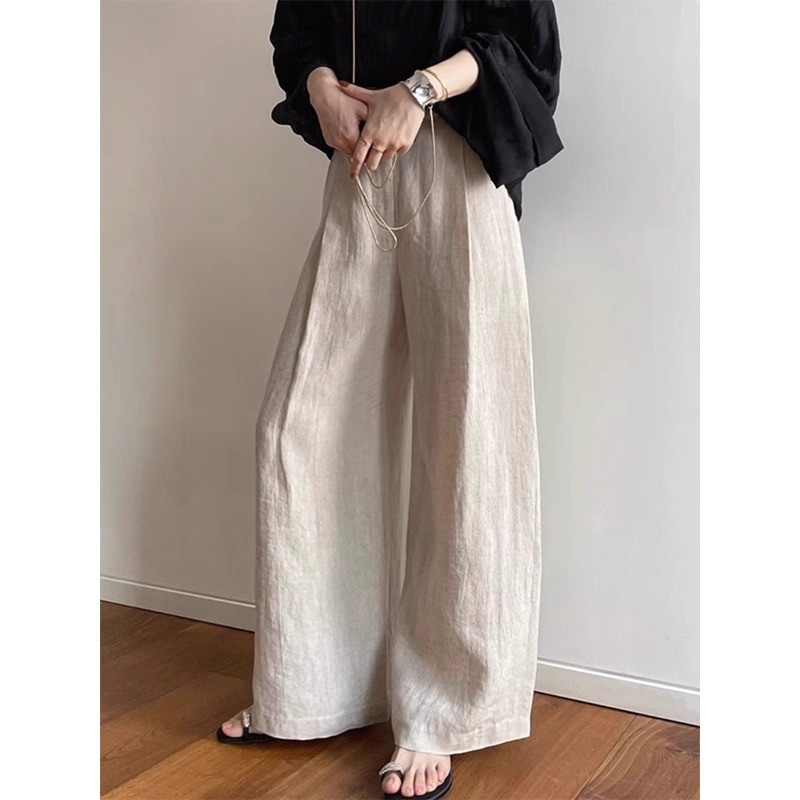 レディースリネンパンツ ハイウエスト ストレート 綿麻 ワイド カジュアル