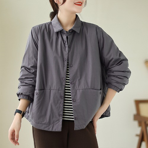 レディース綿麻ジャケット ショート丈 中綿入り 襟付き 厚手 保温