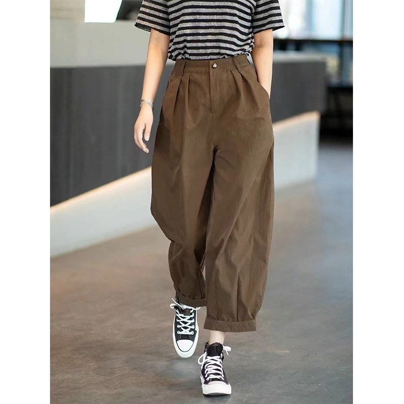 レディースリネンパンツ ドレープ感 ウエストゴム 綿麻 ワーク サルエルパンツ