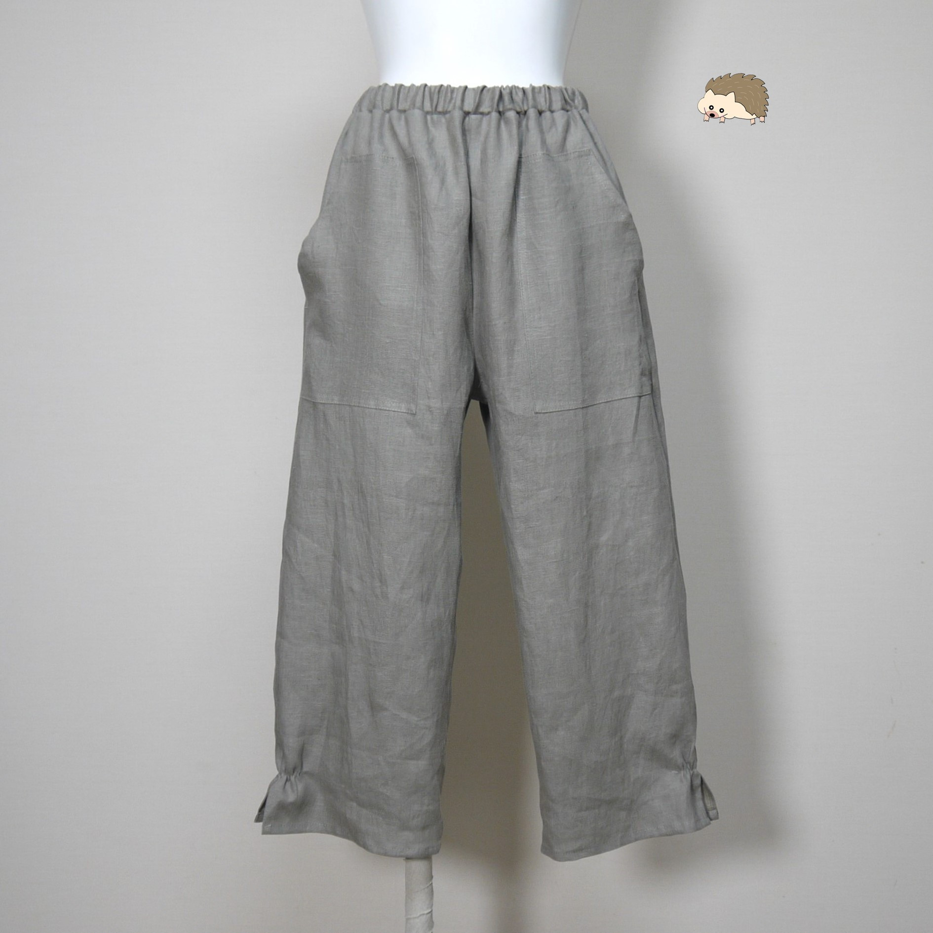 カラーリネン◆ポップスリットパンツ◆オールドカーキ◆フリーサイズ（中厚、リネン100％）